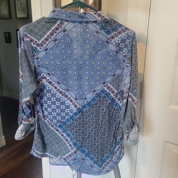 Womens tops set of 2 soft roll tab sleeves with collar v-neck cotton poly size s - Picture 9 of 16